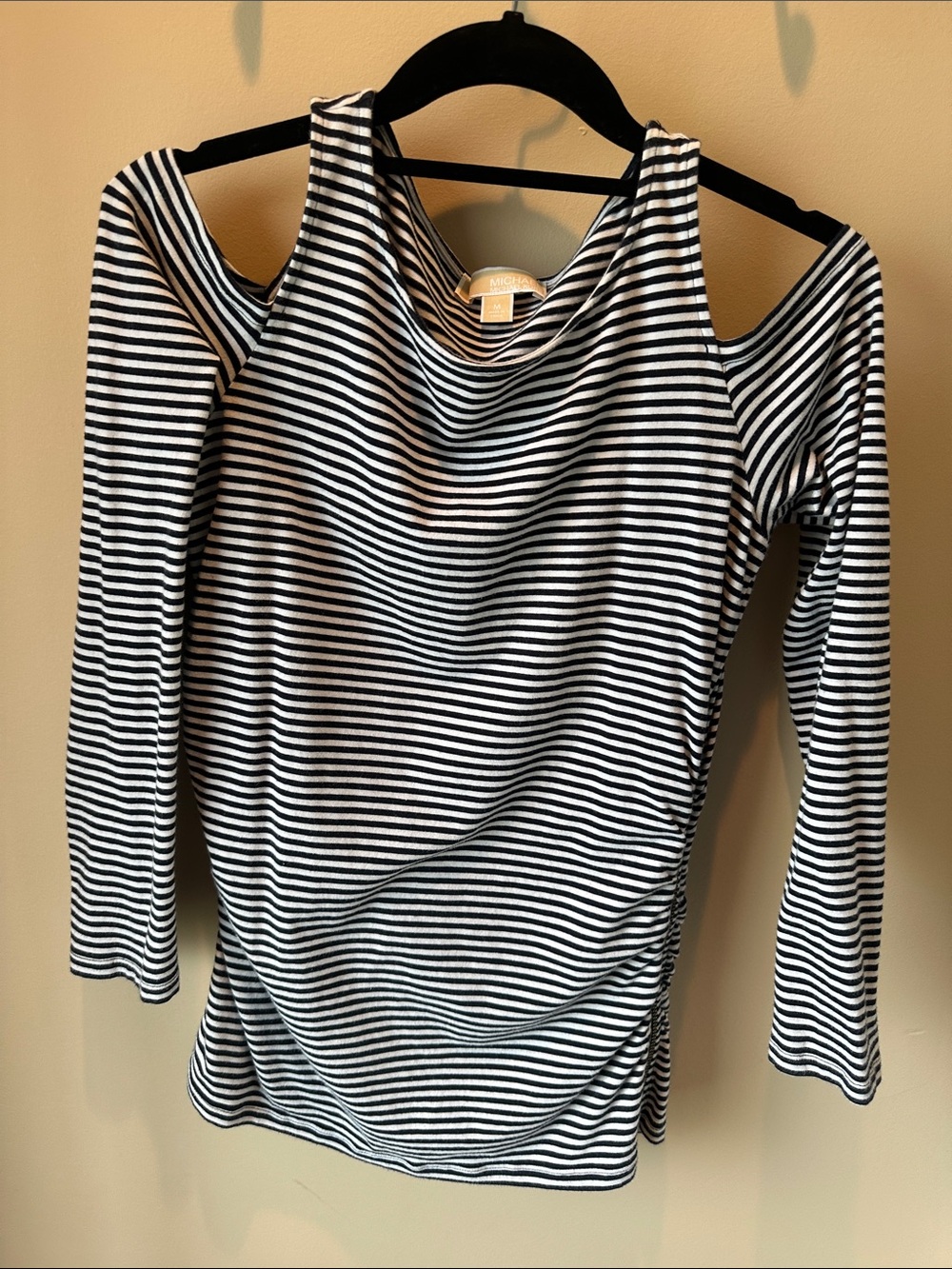 MICHAEL Michael Kors Black & White Striped Cold-Shoulder Top